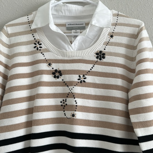 Alfred Dunner
Women Neutral Territory Collar Trimmed Embellished Stripe Sweater - Picture 4 of 7